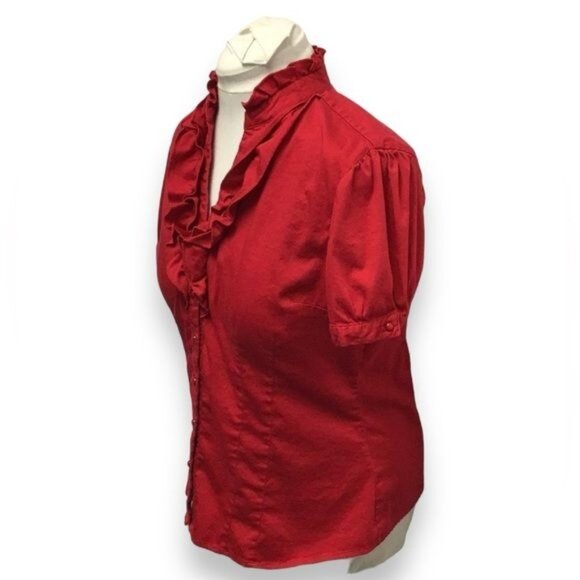 Bay Studio Career Women’s Ruffled Neckline Button Down Shirt, Red, Size XL - Picture 3 of 7